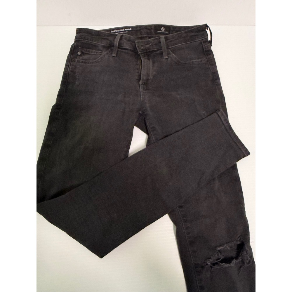 AG Adriano Goldschmied The Legging Ankle Super Skinny Jeans Black Distressed 24R